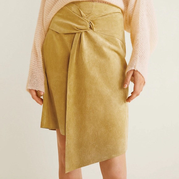 Mango Yellow Gold Real Genuine Leather Knot Skirt - Picture 1 of 5